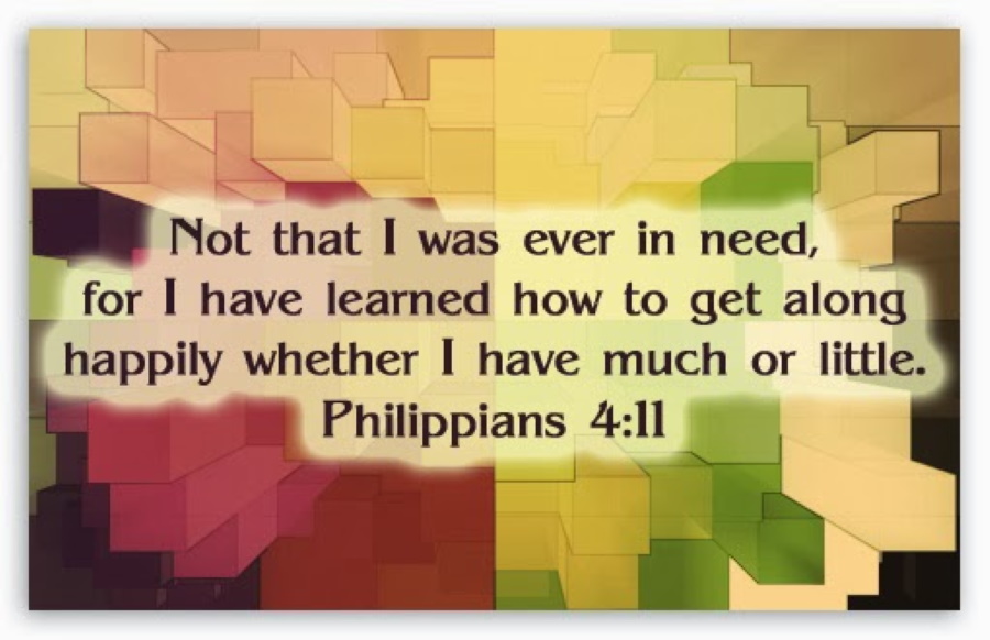 abstract background with Philippians 4:11 text overlay